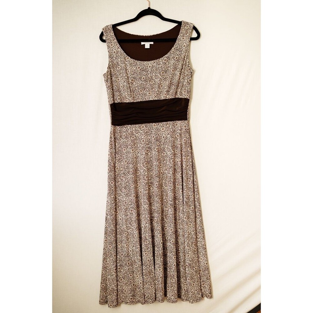 Dress‎ Barn 10 brown abstract floral sleeveless dress maxi